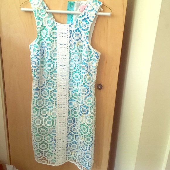 Lilly Pulitzer dress blue/green with white overlay - Picture 1 of 2
